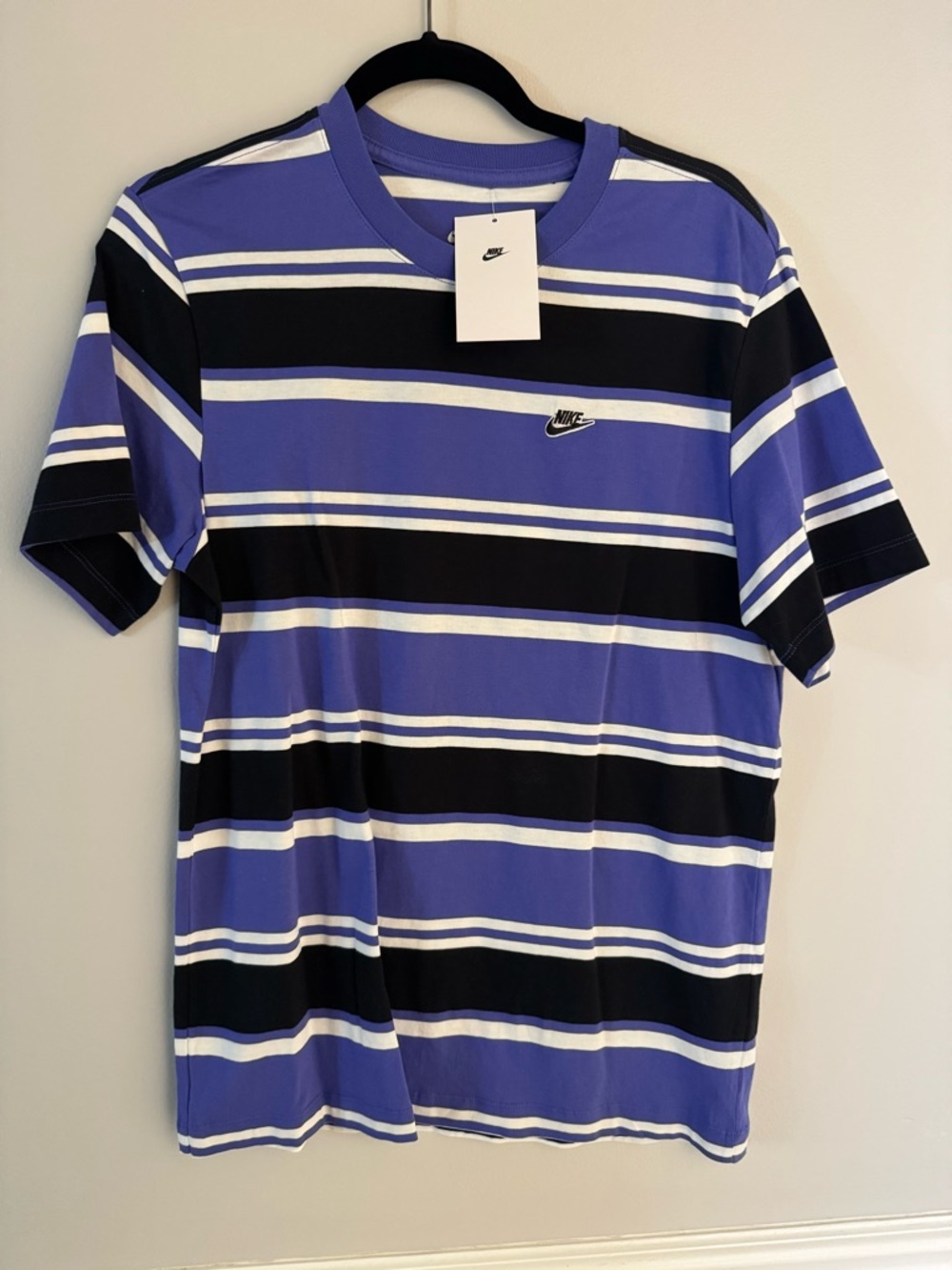 Nike Men’s Blue, Black & White Striped Short Sleeve Tee